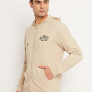 Beige Solid Full Sleeve Hooded Sweatshirt