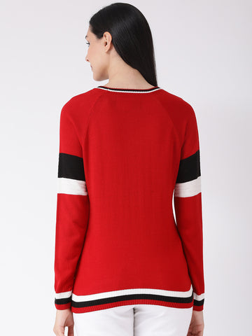 Red Solid Pullover Sweater