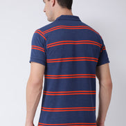 Navy Blue  Orange Polo Neck T-shirt