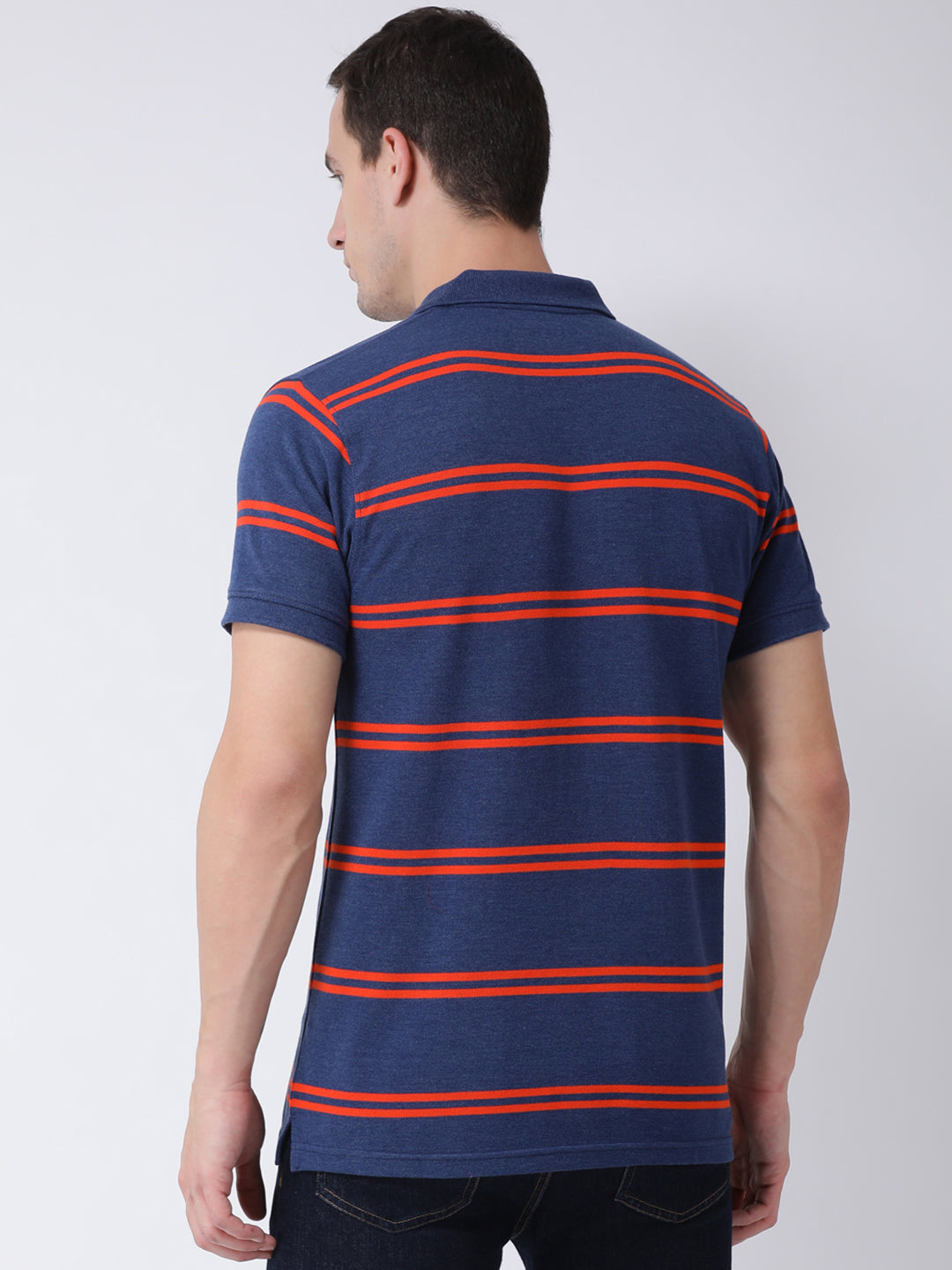 Navy Blue  Orange Polo Neck T-shirt