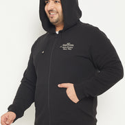 Black Solid Full Sleeve Hooded Plus Size Sweatshirt