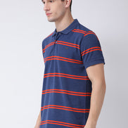 Navy Blue  Orange Polo Neck T-shirt