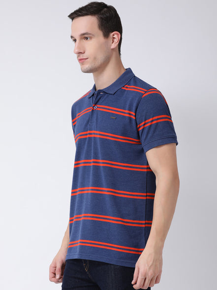 Navy Blue  Orange Polo Neck T-shirt