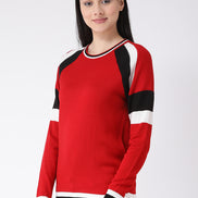 Red Solid Pullover Sweater