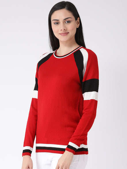Red Solid Pullover Sweater