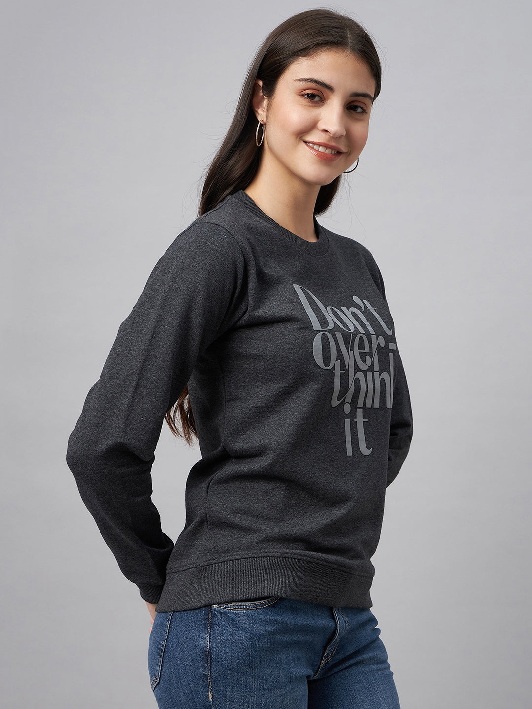 Grey Typography Print Sweatshirt