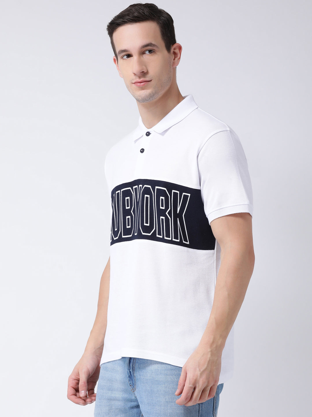 White  Navy Blue T-shirt