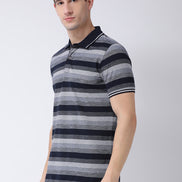 Navy Blue  Grey Polo Neck T-shirt