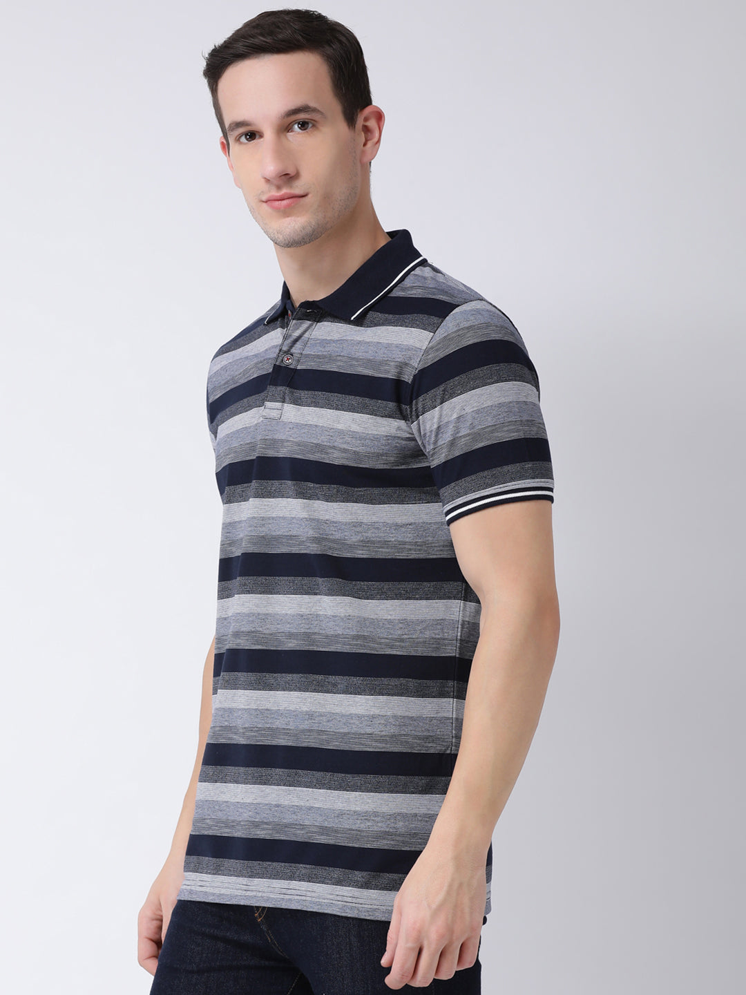 Navy Blue  Grey Polo Neck T-shirt