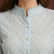 Aqua Bloom Schiffli Shirt For Women