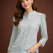 Aqua Bloom Schiffli Shirt For Women