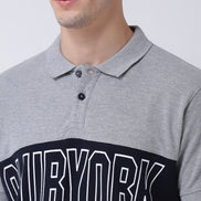 Grey Printed Polo Neck T-shirt