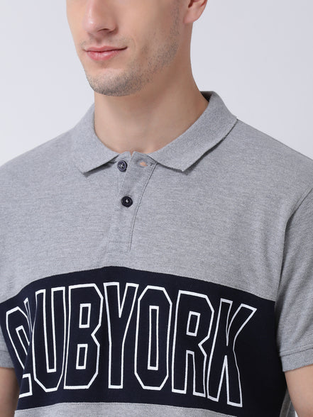 Grey Printed Polo Neck T-shirt