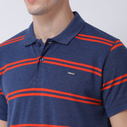 Navy Blue  Orange Polo Neck T-shirt