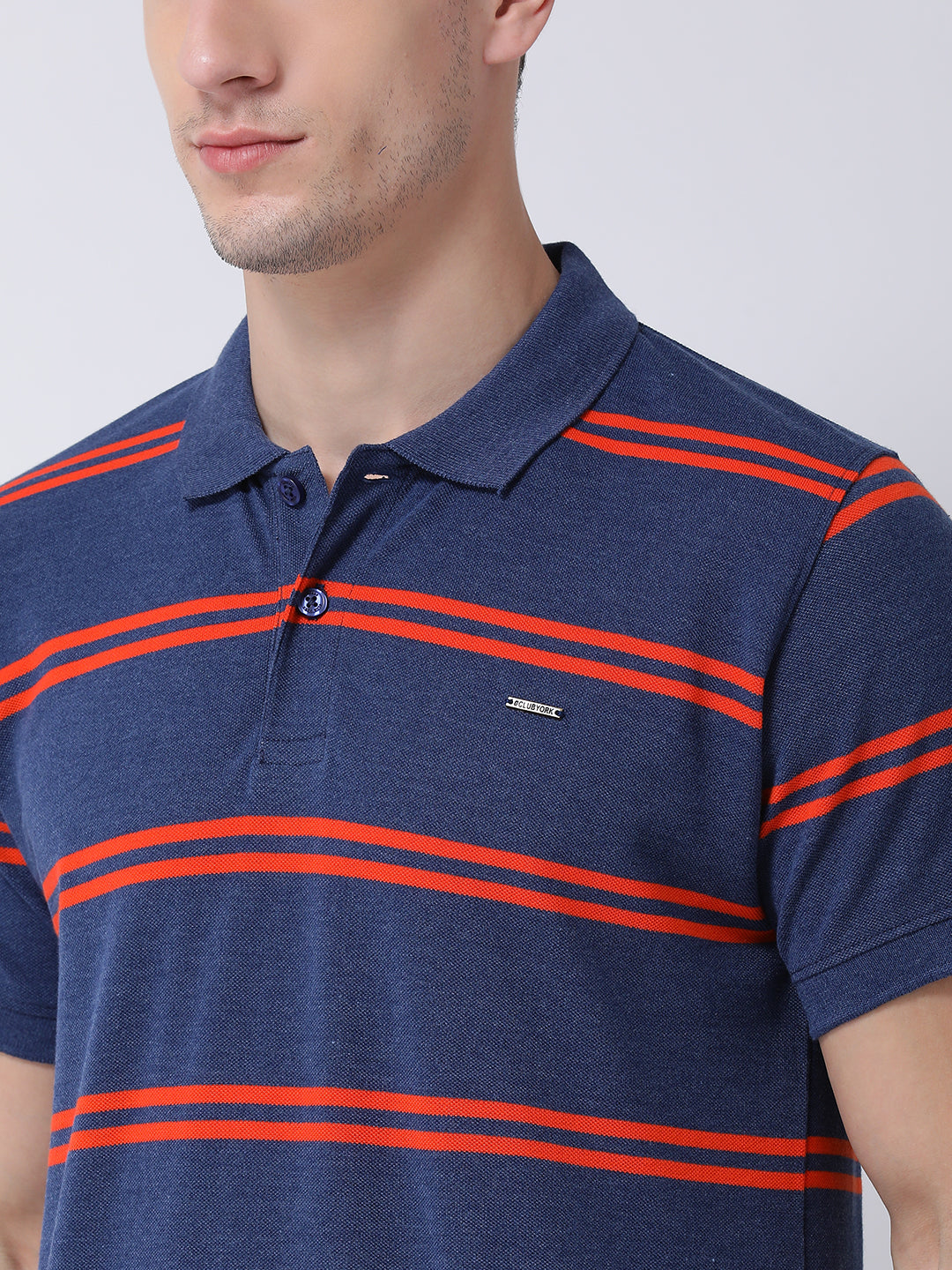 Navy Blue  Orange Polo Neck T-shirt