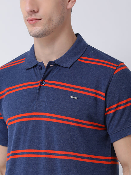 Navy Blue  Orange Polo Neck T-shirt