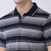 Navy Blue  Grey Polo Neck T-shirt