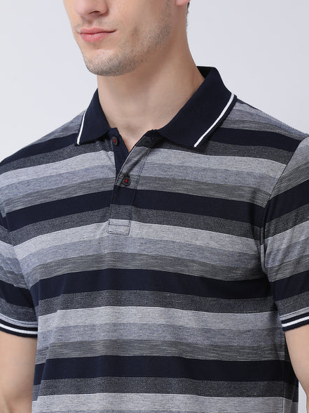Navy Blue  Grey Polo Neck T-shirt