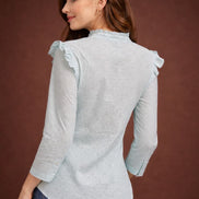 Aqua Bloom Schiffli Shirt For Women
