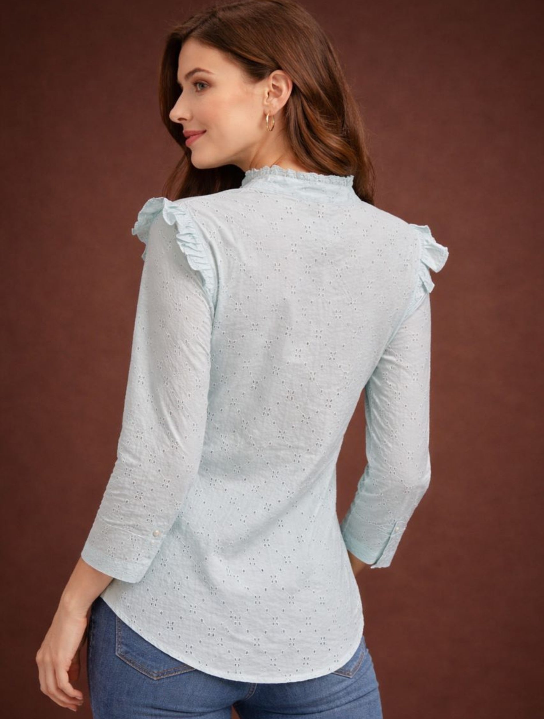 Aqua Bloom Schiffli Shirt For Women