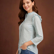 Aqua Bloom Schiffli Shirt For Women