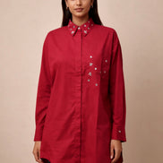Crimson Muse Embellished Oversized Shirt for Women
