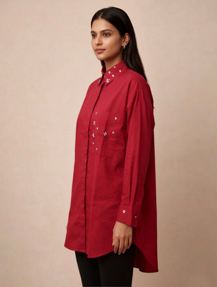 Crimson Muse Embellished Oversized Shirt for Women