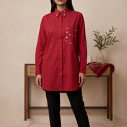 Crimson Muse Embellished Oversized Shirt for Women