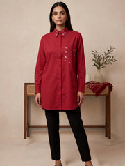 Crimson Muse Embellished Oversized Shirt for Women