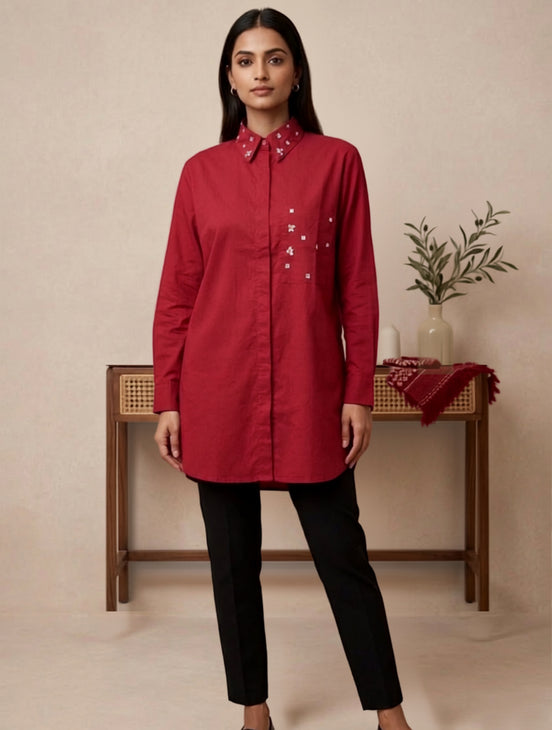 Crimson Muse Embellished Oversized Shirt for Women