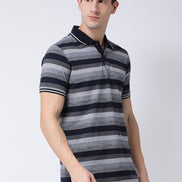 Navy Blue  Grey Polo Neck T-shirt