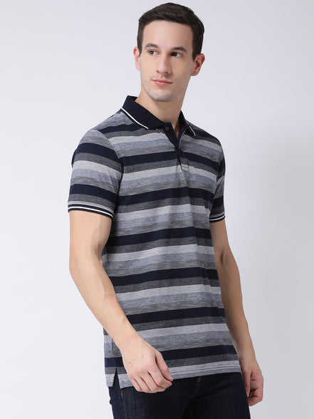 Navy Blue  Grey Polo Neck T-shirt
