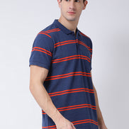 Navy Blue  Orange Polo Neck T-shirt
