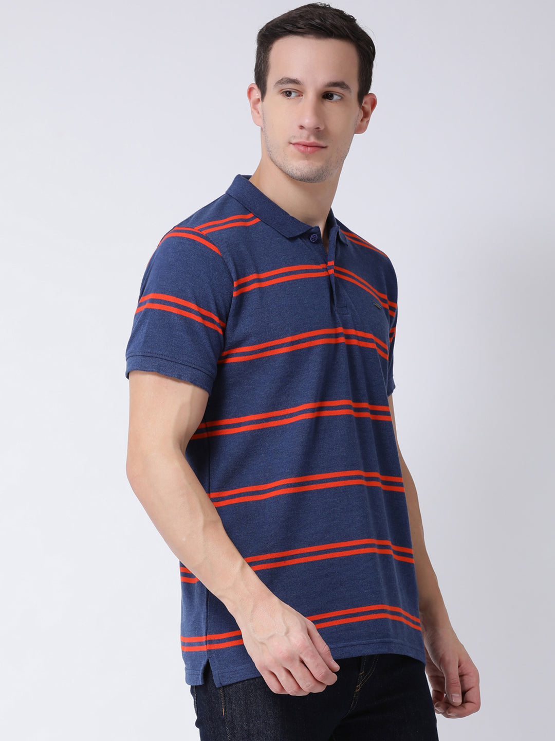 Navy Blue  Orange Polo Neck T-shirt