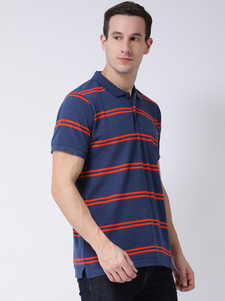 Navy Blue  Orange Polo Neck T-shirt
