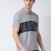Grey Printed Polo Neck T-shirt