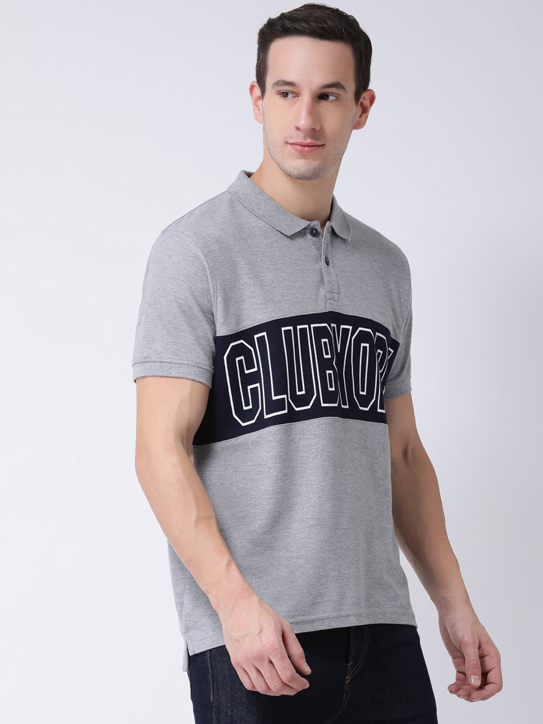 Grey Printed Polo Neck T-shirt