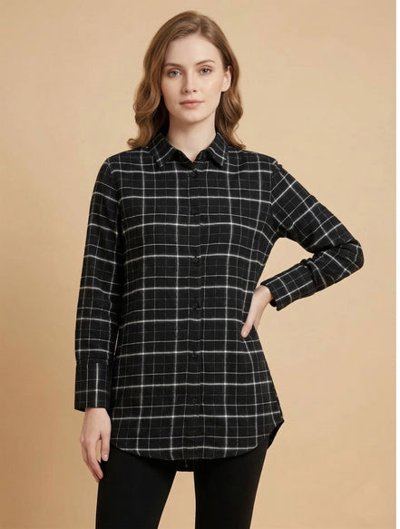 Noir Check Relaxed Shirt For Women