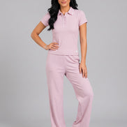 Ribbed Pink Co-Ord Set For Women