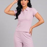 Ribbed Pink Co-Ord Set For Women
