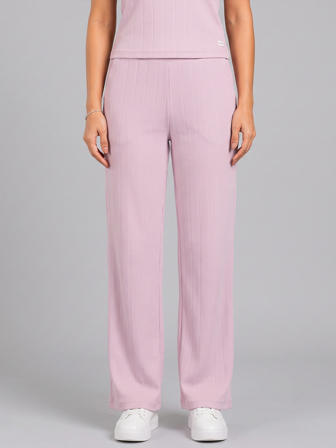 Ribbed Pink Co-Ord Set For Women