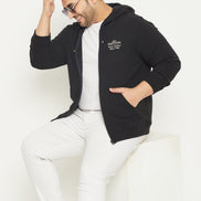 Black Solid Full Sleeve Hooded Plus Size Sweatshirt