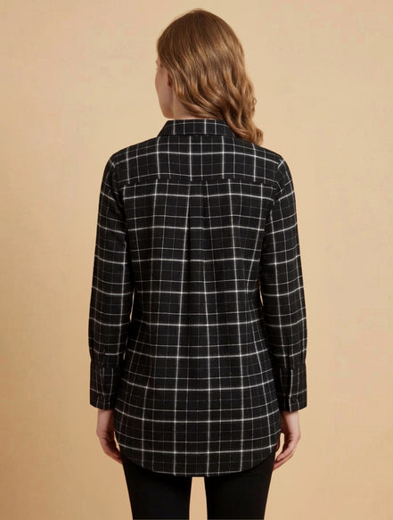 Noir Check Relaxed Shirt For Women