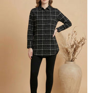 Noir Check Relaxed Shirt For Women