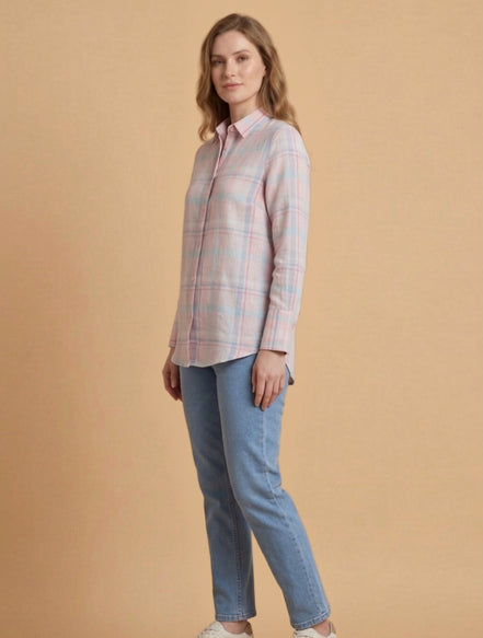 Pink Check Relaxed Shirt For Women