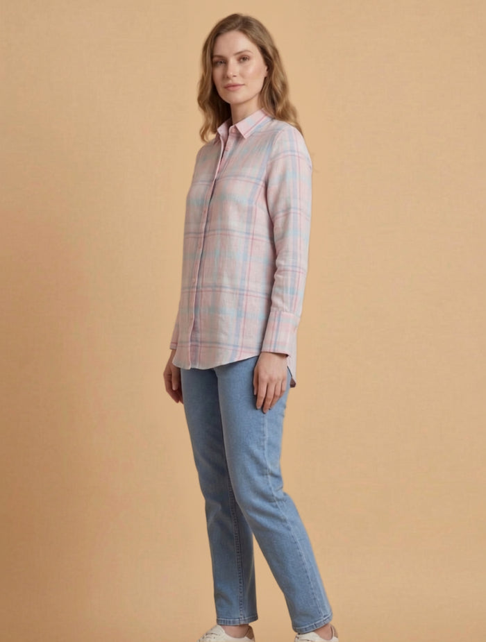 Pink Check Relaxed Shirt For Women