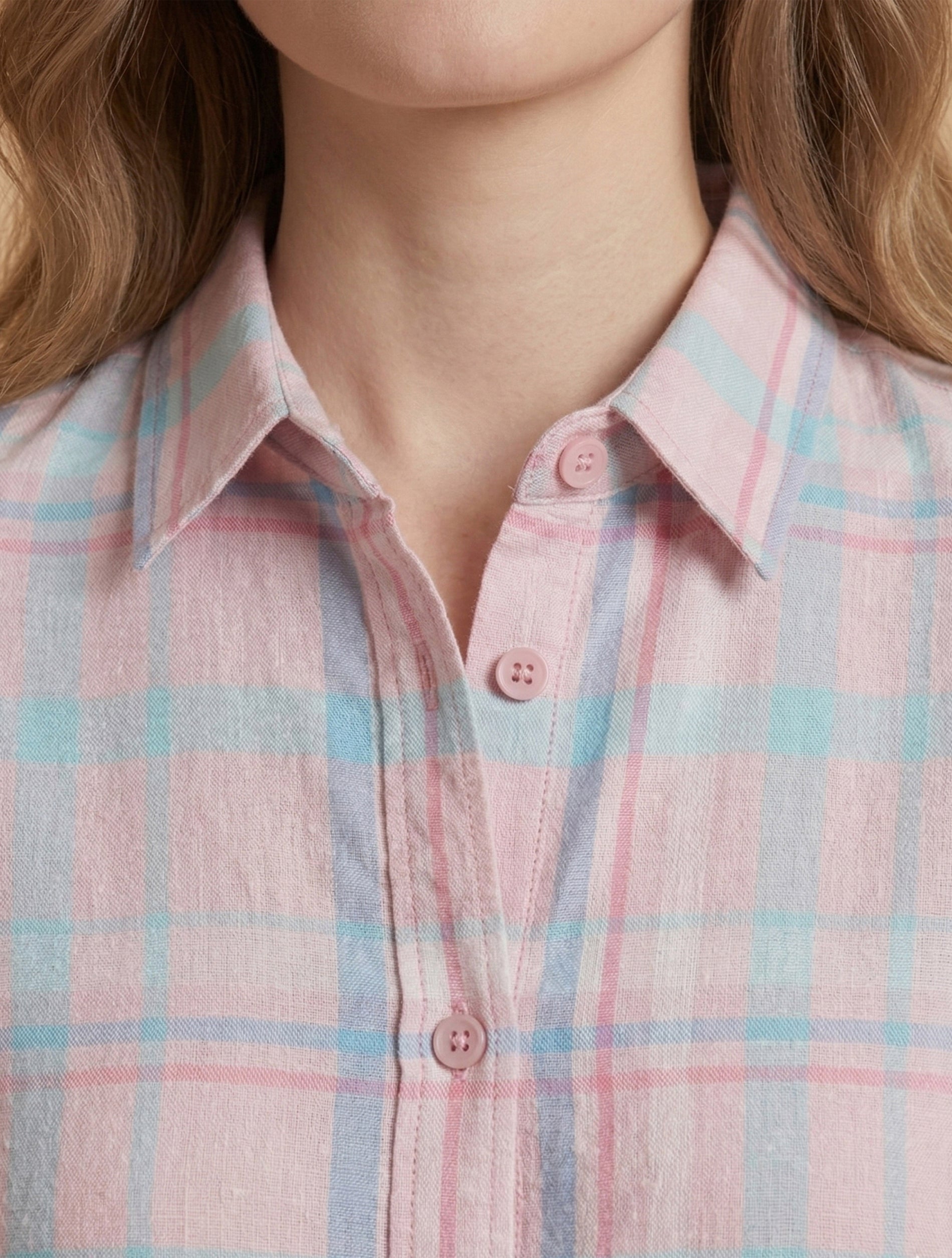 Pink Check Relaxed Shirt For Women