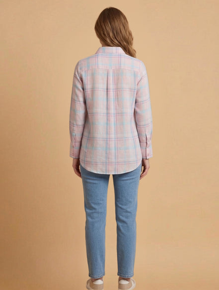 Pink Check Relaxed Shirt For Women