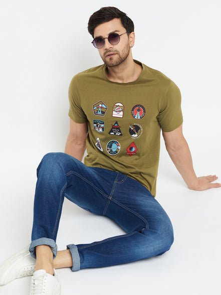Olive Printed Plus Size T-Shirt