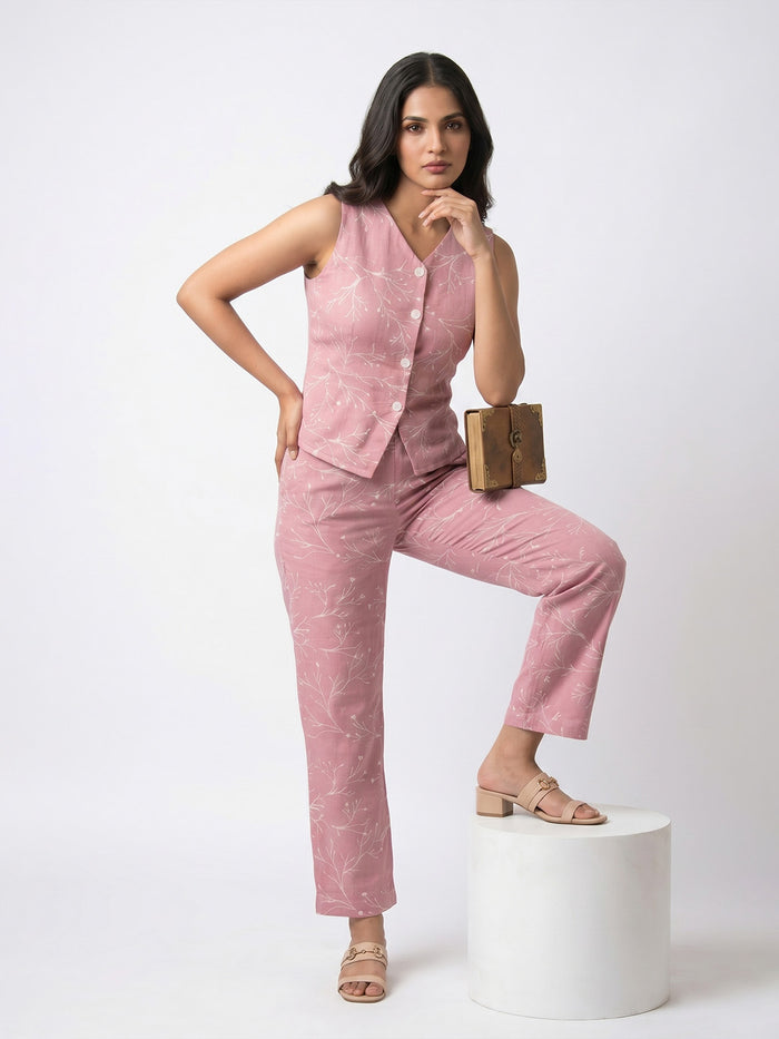 Mauve Floral Co-Ord Set For Women